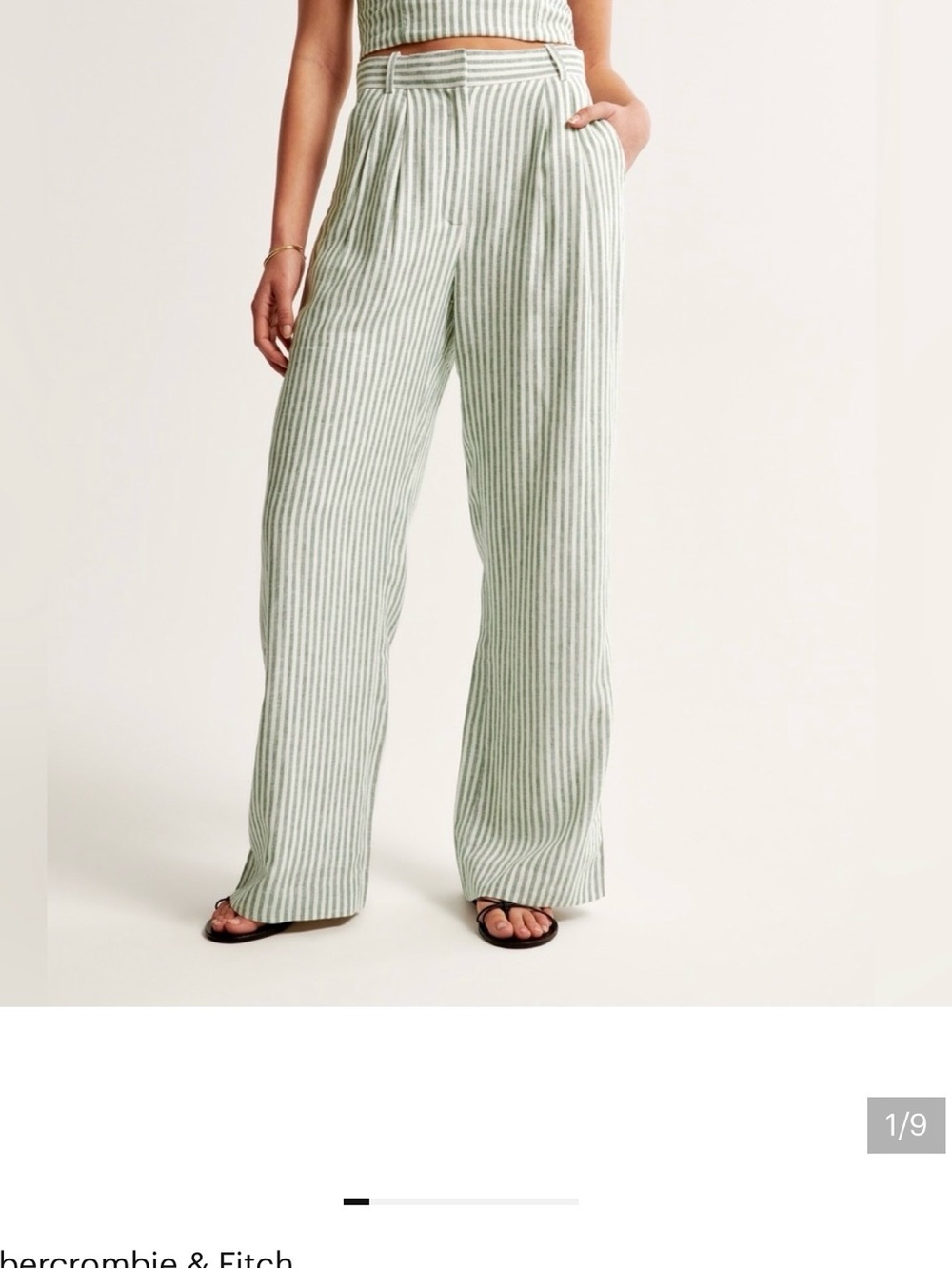 Abercrombie & Fitch Mint and White Striped Wide-Leg Pants